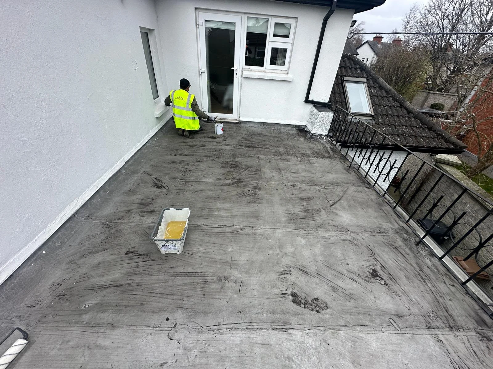 Balcony surface preparation before waterproofing in Dublin by Roof Pro Ltd