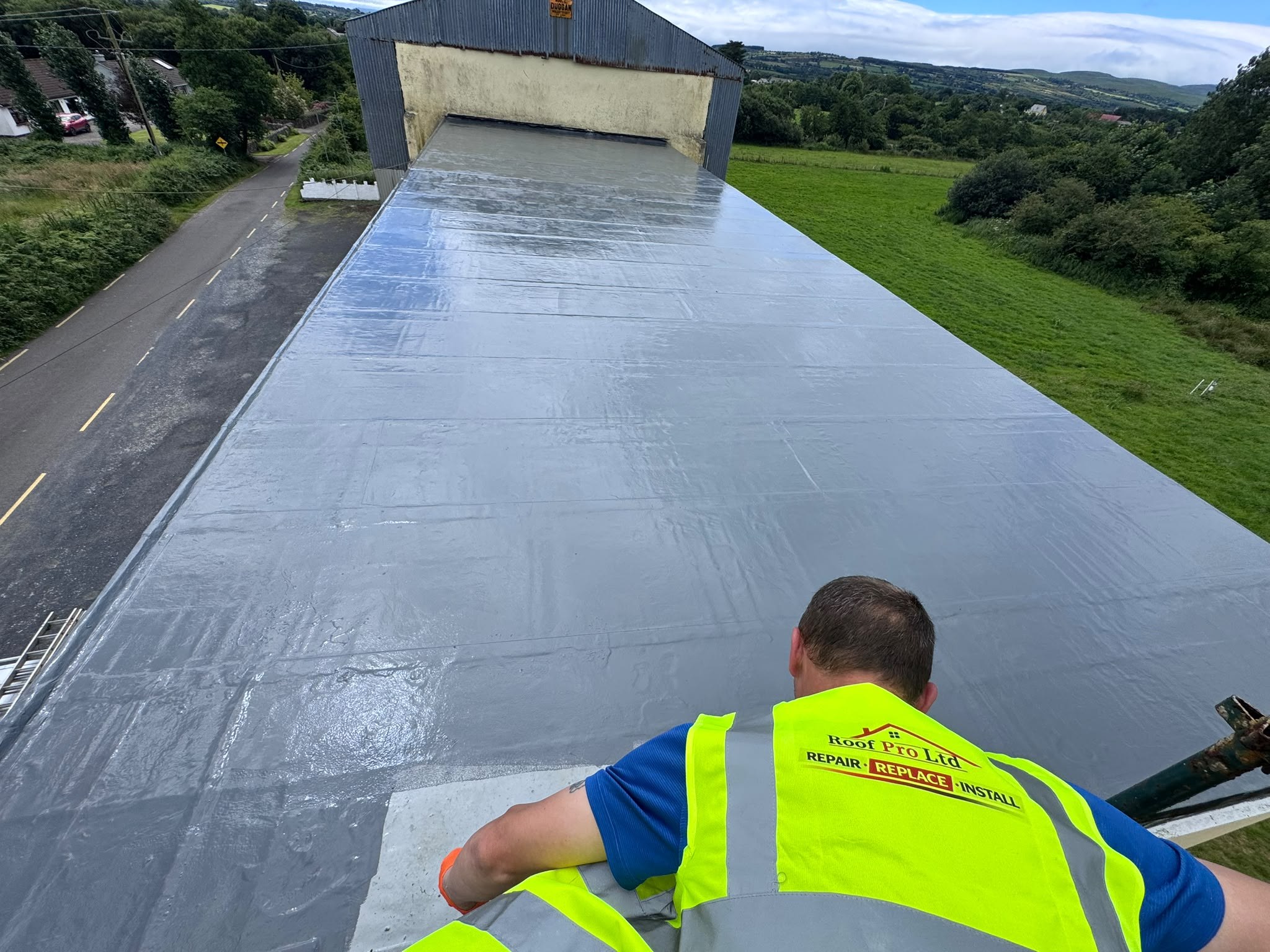 Commercial flat roof coating work by Roof Pro Ltd in Dublin