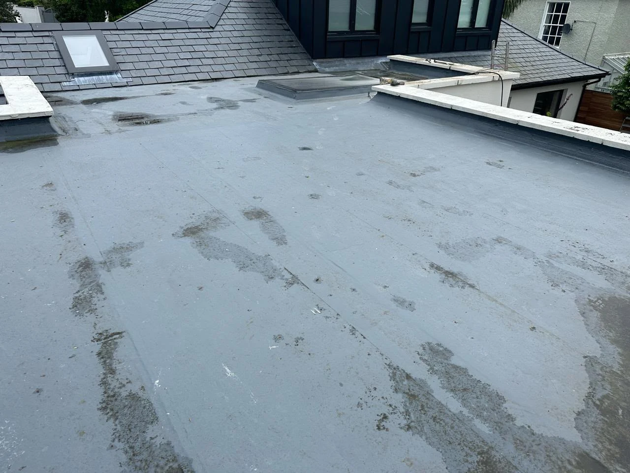 Fibreglass flat roof before restoration in Dublin by Roof Pro Ltd